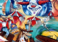 Detail of the cartoon style murales
